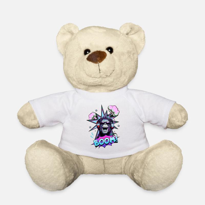 Neon Affe mit Kopfhörern BOOM! - Musik-Design - Teddy - Weiß