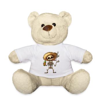 Skelett Totenkopf Totenschädel Zigarre Schnaps - Teddy - Weiß - Vorne