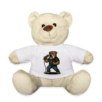 Rocksängerin Bulldogge mit Mikrofonkunst - Teddy - Weiß - Vorne