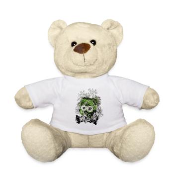 Green Flower Circle Ornament - Teddy Bear - white - Front