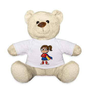 Kleine Superheldin mit Brille - Teddy - Weiß - Vorne