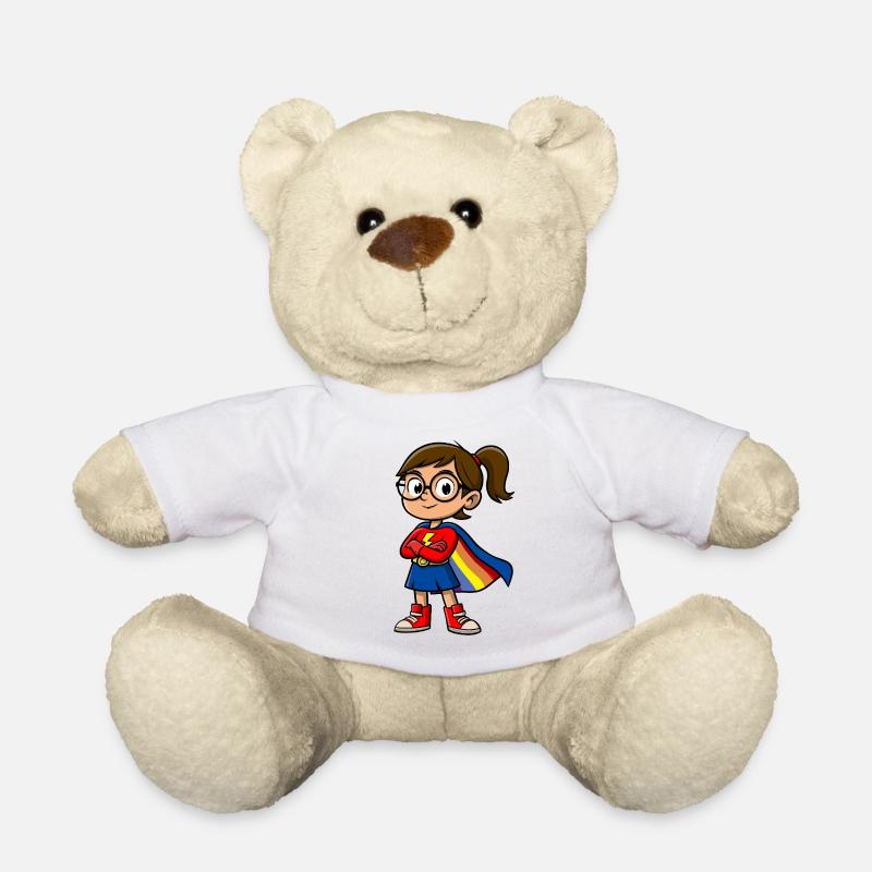 Kleine Superheldin mit Brille - Teddy - Weiß