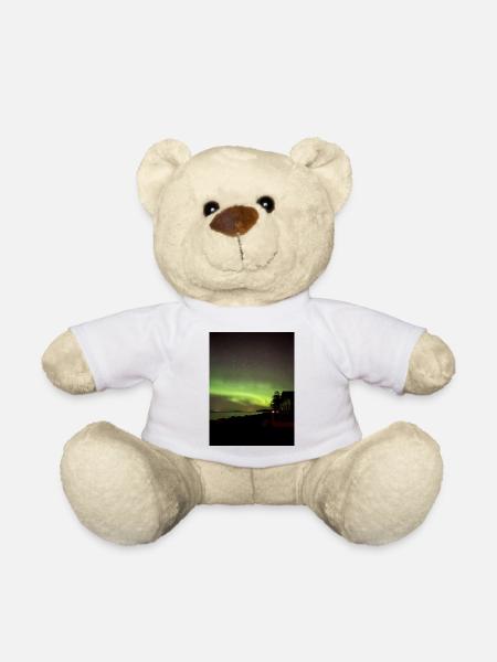 Northern Lights on the beach at night - Teddy Bear - white