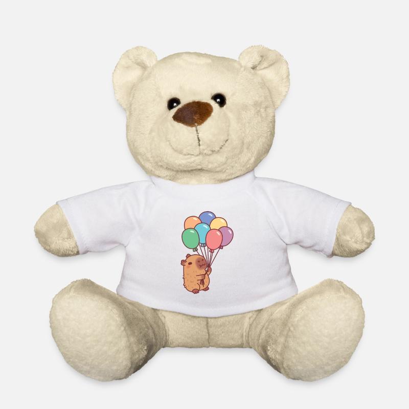 Niedliche Kapybara, die bunte Luftballons hält - Teddy - Weiß