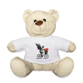 Heart Angel on Bicycle - Teddy Bear - white - Front