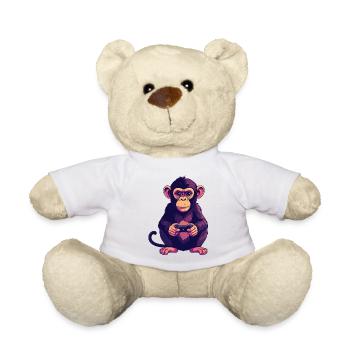 Affe am Controller zockt Konsole Gaming - Teddy - Weiß - Vorne