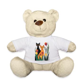 Trois chats stylisés : noir, gris, orange - Nounours - blanc - Devant