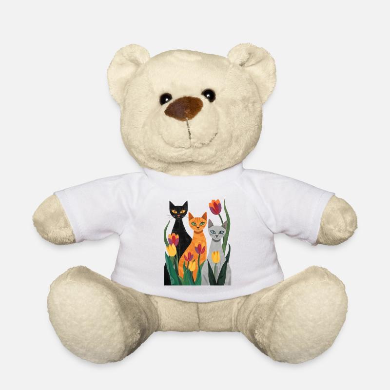 Three stylized cats: black, gray, orange - Teddy Bear - white