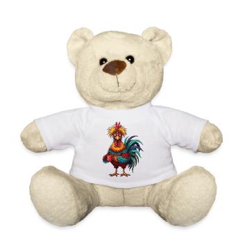 Vivid Rooster with Coffee Cup - Teddy Bear - white - Front