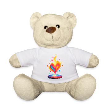 Living Flame Heart Art Print - Teddy Bear - white - Front