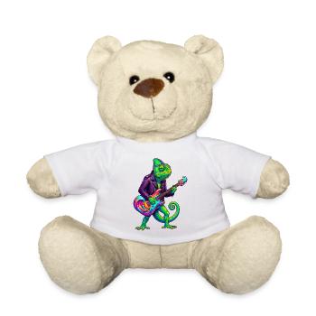Caméléon en veste en cuir et guitare électrique néon - Nounours - blanc - Devant