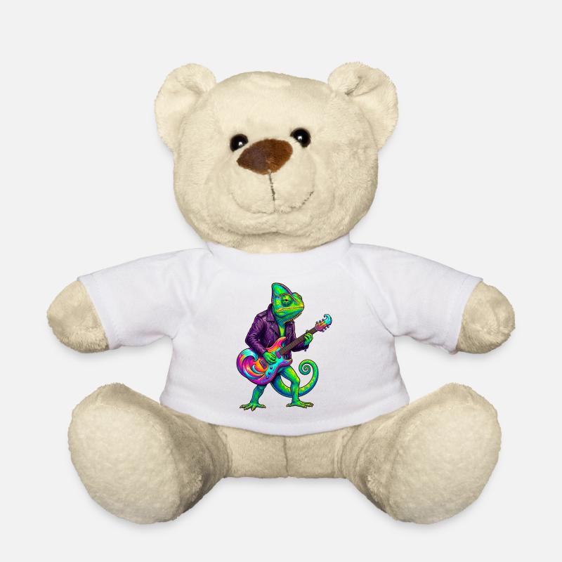 Chamäleon in Lederjacke und Neon E-Gitarre - Teddy - Weiß