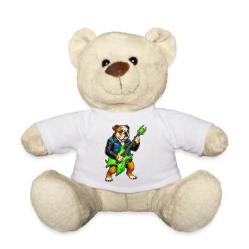 Bulldog Rocker with Neon Guitar - Teddy Bear - white - Front