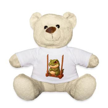 Grim T-Rex cartoon on the playground Schauke - Teddy Bear - white - Front