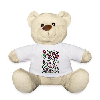Pink Floral Doodle Daisies - Teddy Bear - white - Front