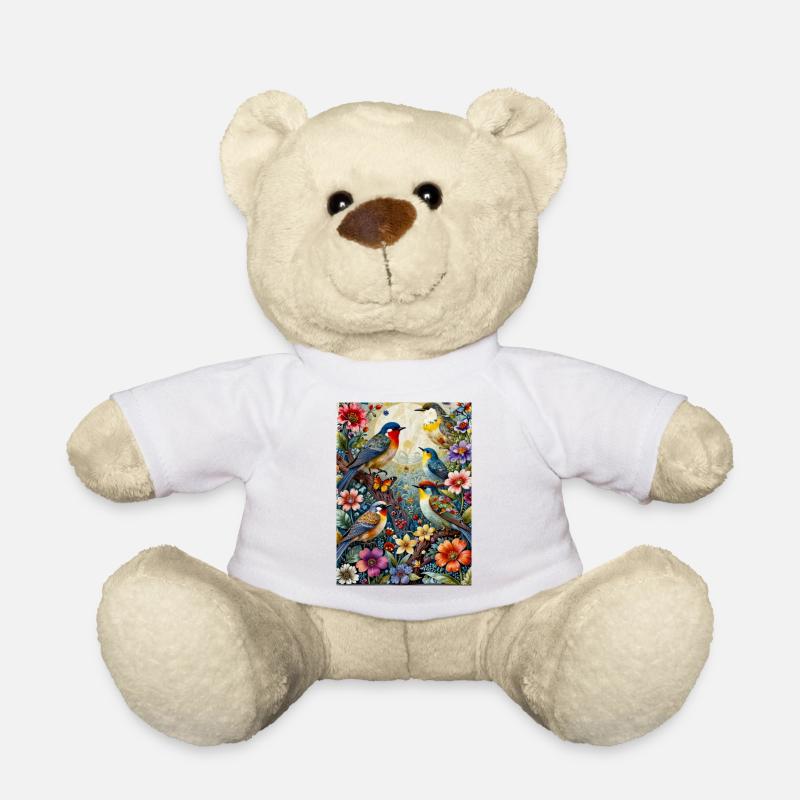 Vögel in floralem Glanz - Teddy - Weiß