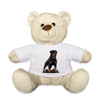 Rottweiler-Hund auf dem Felsen Schwarzer Wächter-Porträt - Teddy - Weiß - Vorne