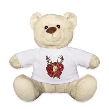 Crâne de bois et fleur de pivoine - Nounours - blanc - Devant