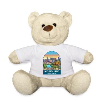 Melbourne, Australien, Flinders St Reiseplakat - Teddy - Weiß - Vorne