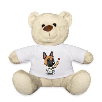German Shepherd Cricket Cartoon Player - Teddy Bear - white - Front