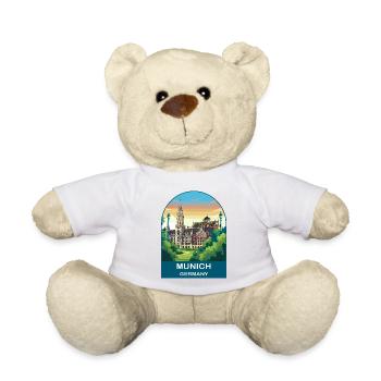 Munich Germany Town Hall Vintage Travel Poster - Teddy Bear - white - Front