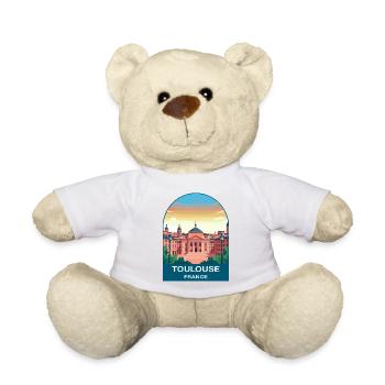 Toulouse France Pink City Vintage Travel Poster - Teddy Bear - white - Front