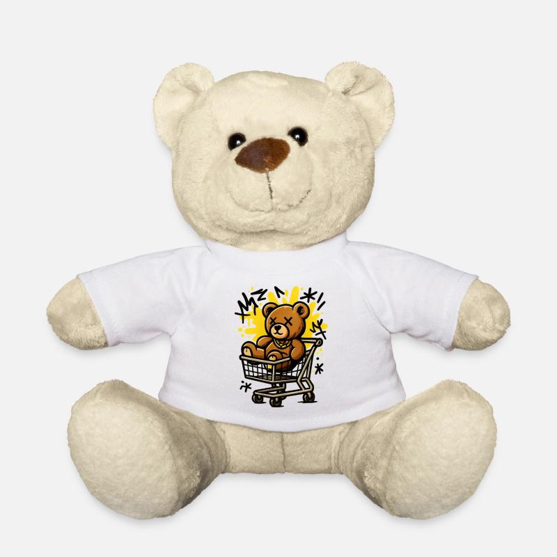 Pop Art Teddy Bear in Cart - Teddy Bear - white
