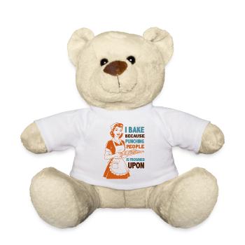 Backenwitz Retro Küchenspruch Backen statt schlage - Teddy - Weiß - Vorne