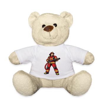 Firefighter in action dynamic red outfit - Teddy Bear - white - Front