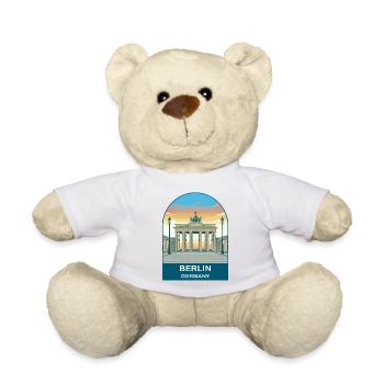 Berlin Germany TV Tower Vintage Travel Art - Teddy Bear - white - Front