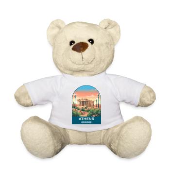 Athens Greece Vintage Travel Poster Art - Teddy Bear - white - Front