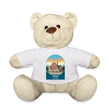 Riga Latvia Vintage Travel Poster Art - Teddy Bear - white - Front