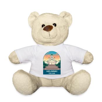 Helsinki Finland Vintage Travel Poster - Teddy Bear - white - Front