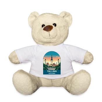 Tallinn Estonia Vintage Travel Poster Art - Teddy Bear - white - Front