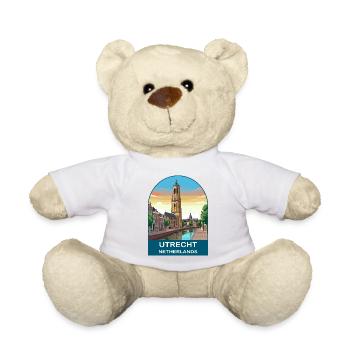 Utrecht Netherlands Dom Tower Vintage Travel Art - Teddy Bear - white - Front