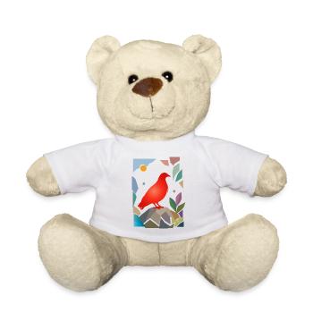Red Dove on Stone Bird Design - Teddy Bear - white - Front