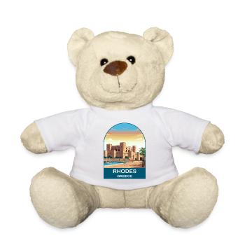 Rhodes Greece Vintage Travel Poster Art - Teddy Bear - white - Front