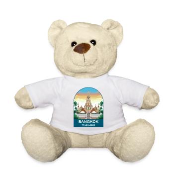 Bangkok Thailand Temple Vintage Travel Poster Art - Teddy Bear - white - Front