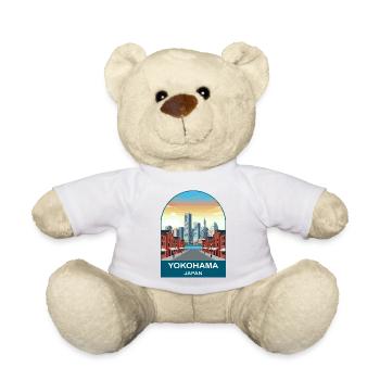 Yokohama Japan Minato Mirai Travel Poster - Teddy Bear - white - Front