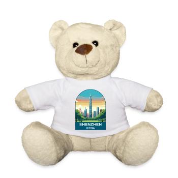 Shenzhen China Modern Skyline Vintage Travel Art - Teddy Bear - white - Front