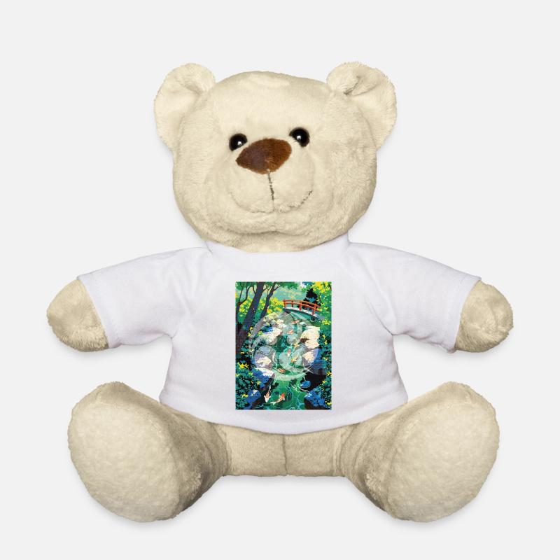 Japanische Koi-Flusslandschaft mit Kamon-Design - Teddy - Weiß