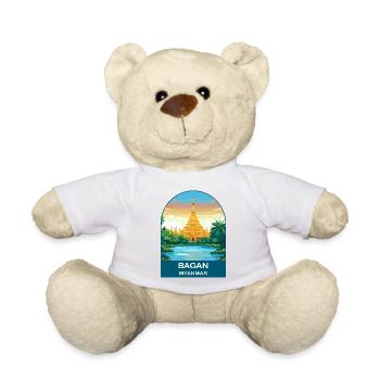 Bagan Myanmar Temple Vintage Travel Poster - Teddy Bear - white - Front