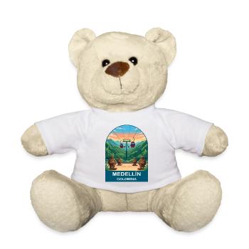 Medellin Colombia Botero & Metrocable Travel Art - Teddy Bear - white - Front