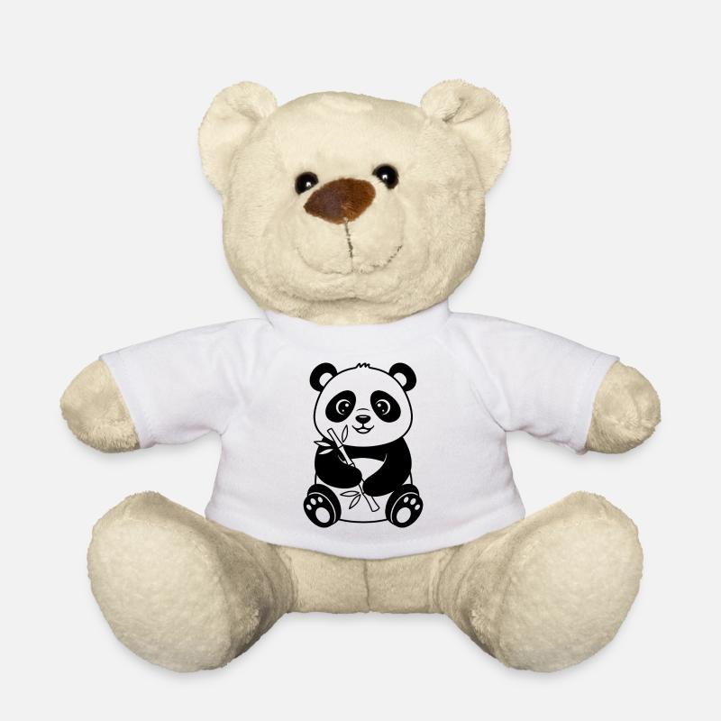 Panda with Bamboo – Black and White Drawing - Teddy Bear - white