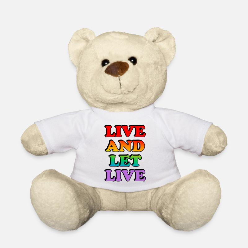 Live and Let Live Rainbow Text - Teddy Bear - white