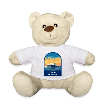 Oslo Norway Opera House Retro Sunset Travel Badge - Teddy Bear - white - Front
