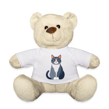 Illustration du chat ami bleu gris - Nounours - blanc - Devant