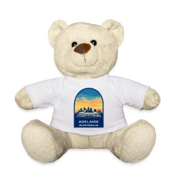 Adelaide Australien Skyline Retro Sonnenuntergangsabzeichen - Teddy - Weiß - Vorne