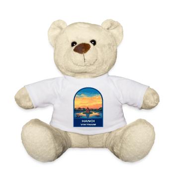 Hanoi Vietnam Turtle Tower Retro Sunset Badge - Teddy Bear - white - Front