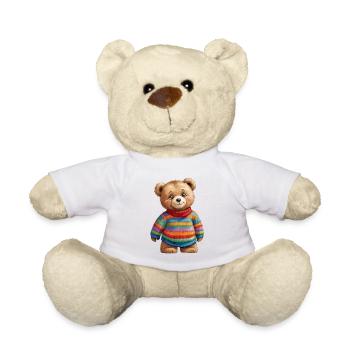 Niedlicher Teddybär im bunten Ringelpullover - Teddy - Weiß - Vorne